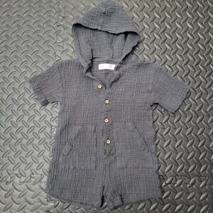 Zara Baby Gray Textured Gauze Hooded Romper Size 18 - 24 Months